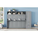 Full Size Murphy Bed Wall Bed with Closet and Drawers,Gray
