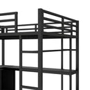 Metal Loft Bed with Wardrobe and L-shaped Desk, Full Size Loft Bed with Storage Cubes and Shelves, Loft Bed for Kids Teens Adults, Black