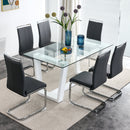 Glass Dining Table Large Modern Minimalist Rectangular for 6-8 with 0.4' Tempered Glass Tabletop and white MDF Trapezoid Bracket,For Kitchen Dining Living Meeting Room Banquet Hall F-1550