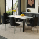 Table and chair set.63*31.4 Inch Luxurious Cold Jade Sintered Stone Dining Table Set - 6 Black Chairs With Silver Metal Legs.Modern Light Luxury.Perfect For Dinner Room,Meeting Room,Kitchen,etc.