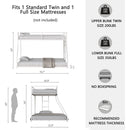 Adam Sturdy Twin Over Full Metal Bunk White for Kids and Adult, Low Profile and Easy Climbing with Stable Ladder