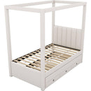 Twin Size Upholstery Canopy Platform Bed with Trundle and Three Storage Drawers, Beige