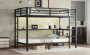 FULL Over Twin Bunk Bed with Desk and Shelves, Multiple Placement, with LED and USB, Black