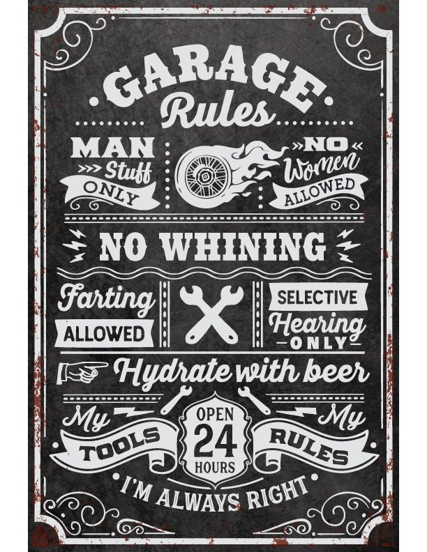 Garage Rules Metal Sign