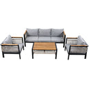 Outdoor Sectional Sofa Set 5-Person Patio Seating Group with Cushions and Coffee Table, Grey, Steel & Acacia Wood