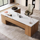 85 Point 8 Inch L-Shaped Executive Desk White Walnut Storage Cabinet