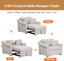 Chenille Convertible Sleeper Chair With Backrest Beige