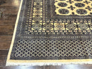 Pakistani Bokhara Turkoman Rug 9x11, Cream, Handmade Wool Vintage Carpet