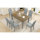 7-Piece Farmhouse Dining Set Classic Rustic Table and 6 high-back design Chairs for Dining Room, Kitchen (Brown+Gray)