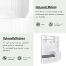 ON-TREND Elegant Design Hall Tree with Comfort and Storage Solutions, Functional Hallway Shoe Cabinet with Bench&Cushion, Modern Coat Rack with Hooks for Entryways, White (OLD SKU: SD000026AAK)