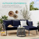 Outdoor Rope Woven Sectional Sofa Gray Navy Cushions