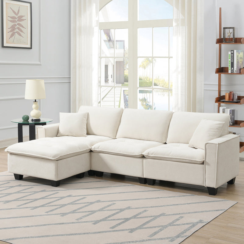 Walker Edison | Suede Modern Sectional L Shape Sofa with Ottoman