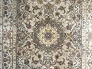 Pak Persian Rug 4x6, Floral Medallion, Beige, Wool and Silk Highlights, Vintage Handmade Rug