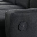 Convertible U-shaped Sectional Sofa with Storage Chaise Lounges and USB Ports, Black Twill Polyester, 103.9 Inches