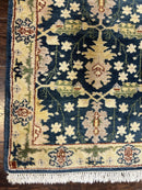 Indian Runner Rug 2.6 x 12, Navy Blue Beige Oriental Runner Rug 12ft Long, Narrow Hallway Runner, Wool Hand Knotted Indo Persian Mahal Rug
