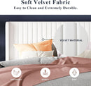 White Velvet Full Bed Frame With Wingback Tufted Headboard