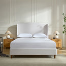 Hannah Upholstered Wingback Bed Size Queen / Tall 54' Headboard Upholstered Queen Bed / Premium Textured Canvas Chenille Look Ivory / Minimalist Designs / No Box Spring Needed / Easy Assembly / Queen