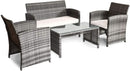 4 Piece Wicker Patio Conversation Set With Soft Cushions