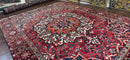 Rare Persian Bakhtiari Rug 10x13, Red, Semi Antique, Large Persian Carpet, Handmade