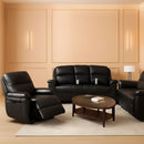 Manual Recliner Sofa Set Black Bonded Leather Cup Holders