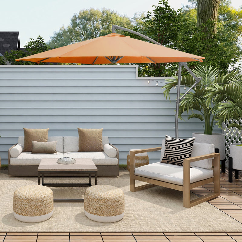 ainfox outdoor 10ft solar cantilever offset hanging patio umbrella Ainfox 10FT Patio Offset Umbrella with 360 Degree Rotation and Cross Base for Garden Outdoor Swimming Pool & Large Market Orange