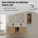 48" Wall Mounted Bathroom Vanity With Double Resin Sink And Storage Rack Soft Close Doors - Imitative Oak