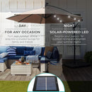 10 Foot Solar LED Offset Patio Umbrella With Easy Tilt Adjustment In Tan For Backyard Use