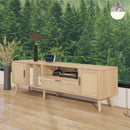 Rattan TV Stand with 2 Cabinets & 2 Open Shelves, Rattan-inspired Media Console Table for TVs up to 80", Entertainment Center with Solid Wood Legs, TV cabinet for Living room, Bedroom, Home Theatre