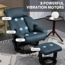 Blue Massage Recliner Chair With 360 Swivel Ottoman