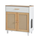 Pet-Friendly Furniture Style Cat Litter Box House with Sisal Scratching Door and Charging Socket, Beige+White MDF