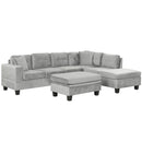 Modern Sectional Sofa with Storage Ottoman, L-Shape Couch with 2 Pillows and Cup Holders, Gray Velvet, 105 inch