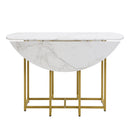 TOPMAX Space-Saving 5-Piece Extendable Kitchen Dining Table Set for Small Spaces - Round Faux Marble Top with Golden Frame, 4 Upholstered Chairs, Compact Foldable Design,White+Black