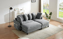 Modern L-Shaped Sectional Sofa with Storage, Movable Ottoman, and Throw Pillows, Grey Chenille, 83'