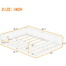 Queen Size Bed Floor Bed with Safety Guardrails and Door for Kids, White