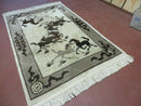 4' X 6' Modern Tibetan Nepal Art Deco Chinese Hand Knotted Wool Rug Horses Nice