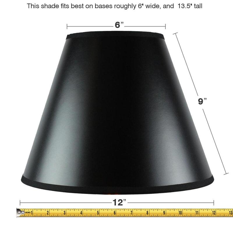 12"W x 10"H Bold Black with True Gold Lining Hard Back Empire Lampshade