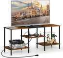 Rustic Brown 50 Inch TV Stand With Power Outlets And Shelf