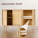 Natural Finish Buffet Cabinet Pair With Rattan Doors
