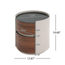 Italian Retro Double Storage Round Side Table, Gray Brown MDF with Tempered Glass Top, Compact Size