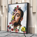 Mac Miller Floral Canvas Print – Rap Artist Painting Wall Art for Home Decor