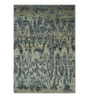 4.5x6.5 Hand Knotted Beige and Charcoal Modern Abstract  Recycled Silk Area Rug