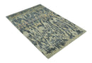 4.5x6.5 Hand Knotted Beige and Charcoal Modern Abstract  Recycled Silk Area Rug