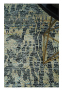4.5x6.5 Hand Knotted Beige and Charcoal Modern Abstract  Recycled Silk Area Rug