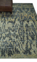 4.5x6.5 Hand Knotted Beige and Charcoal Modern Abstract  Recycled Silk Area Rug