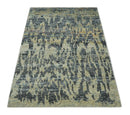 4.5x6.5 Hand Knotted Beige and Charcoal Modern Abstract  Recycled Silk Area Rug
