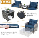 5 Pieces Wicker Outdoor Patio Chairs Set With Ottoman Blue