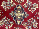 Indo Persian Sarouk Rug 10x14, Large Red and Navy Blue Carpet, Traditional Floral Wool Rug