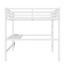 Metal Queen Size Loft Bed with Power Outlet and LED Lighted, Space-Saving, Noise Reduced, White