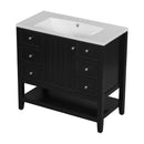 36' Bathroom Vanity with Sink Combo, One Cabinet and Three Drawers, Solid Wood and MDF Board, Black (Old Sku:SY999505AAB)