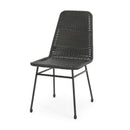 Outdoor Dining Chairs Set of 2, Rattan Backrest and Cushions, Iron Frame, Dark Brown